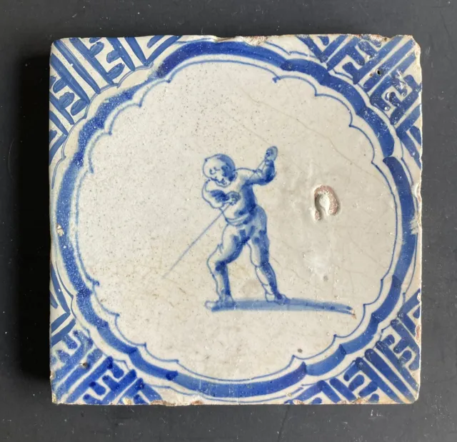 Antique 17th Century Early Dutch Delft Tile with Figure Circa 1600’s