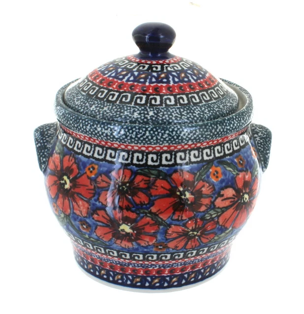 Blue Rose Polish Pottery Jungle Flower Medium Canister