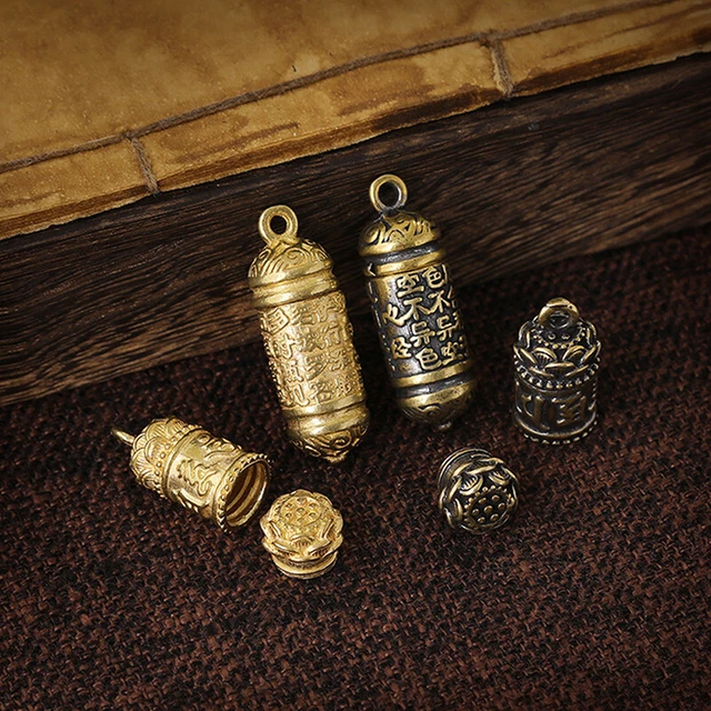 Keychains Brass Buddha Sutra Cylinder Pendant Keychain Hanging Necklace Jewe~m'