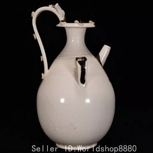 10.4" Old China Song Dynasty Marked Ding Kiln Porcelain Beast Handle Teapot Pot