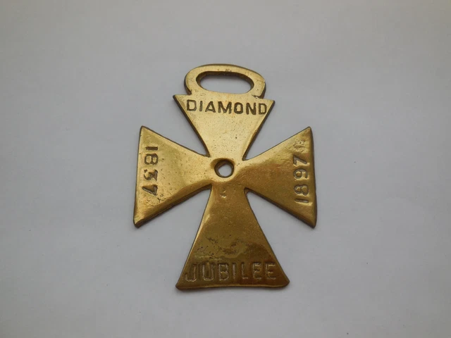 Vintage Horse Brass Medallion Queen Victoria Diamond Jubilee Cross 1837-1897