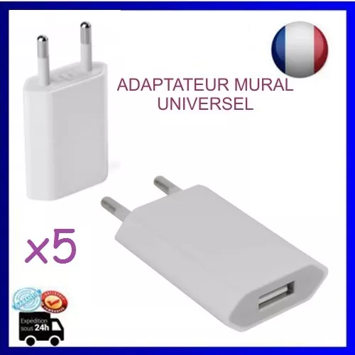 x5 EU Prise secteur USB Chargeur adaptateur universel, BLanc, 1000mA