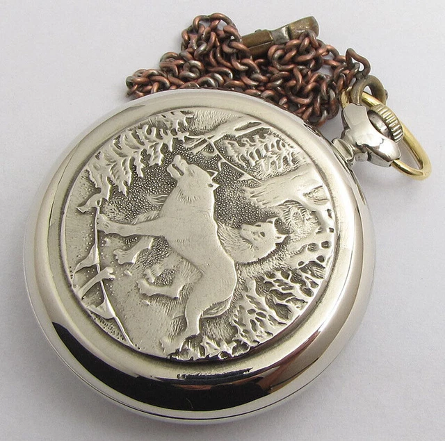Montre De Poche Vintage Molnija Mécanique URSS - Cadran Loups, Chiffres Romains, Boîtier Cupronickel