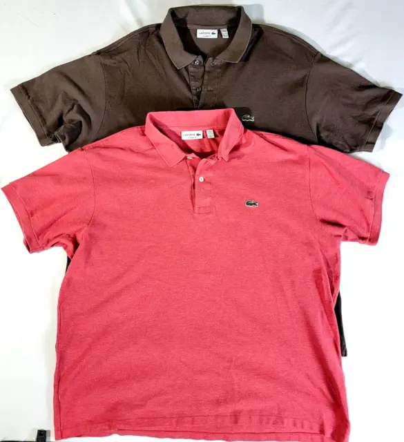 Lacoste Men's Short Sleeve Polo Shirt Lot of 2 Salmon Pink, Brown sz 8 3XL