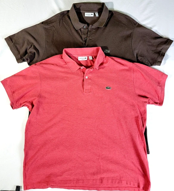 Lacoste Men's Short Sleeve Polo Shirt Lot of 2 Salmon Pink, Brown sz 8 3XL Lacoste Men's Short Sleeve Polo Shirt Lot of 2 Salmon Pink, Brown sz 8 3XL