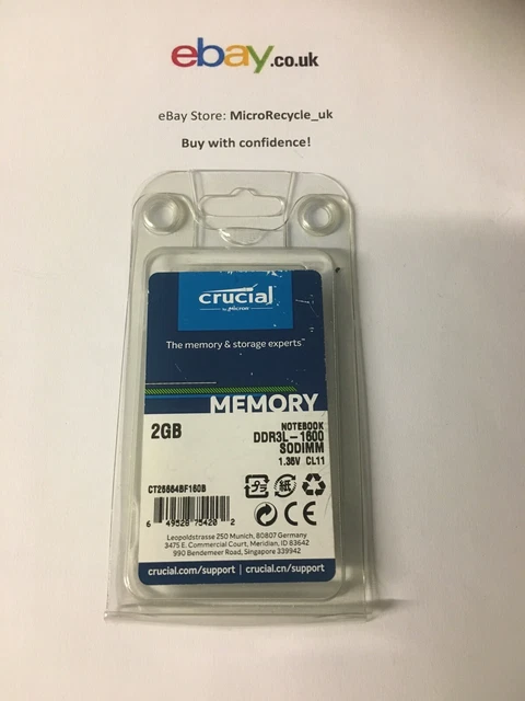 CRUCIAL CT25664BF160B (2 GB, PC3-12800 (DDR3-1600), DDR3 SDRAM, 1600 ...