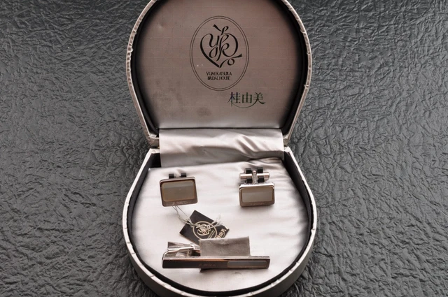 Coffret Vintage Boutons De Manchettes & Pince Cravate En Métal - Ancien, Très Bon état