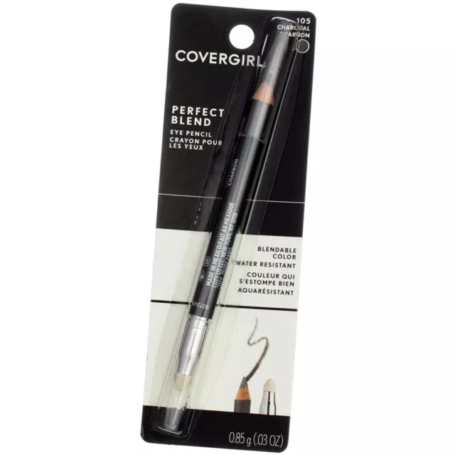 6 Pack CoverGirl Perfect Blend Eyeliner, Charcoal 105, Water Resistant, 0.03 oz