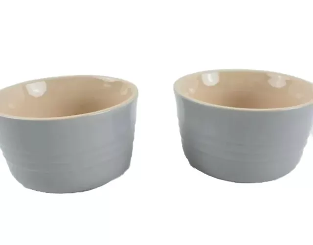2x LE CREUSET Grey Stoneware Ramekins Dished New boxed 9cm