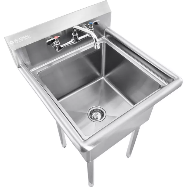Stainless Steel Utility Sink W/Faucet  10" Backsplash 18"x18"x12" Deep