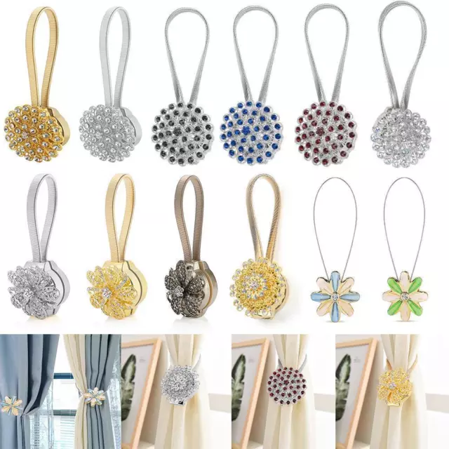 Magnetic Fashion  Curtain Tiebacks Crystal Tie Backs Buckle Clips Holdbacks Home