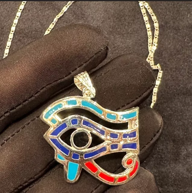 Ancient Egyptian Eye of horus Pendant and necklace from Silver and Gemstones 2