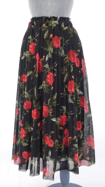 Gonna Joe Browns Piegate Rose Rosso Nero Maglia Chiffon Midi Y2K UK 18