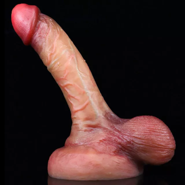 Suction-Cup-Liquid-Silicone-Penis-Realistic-Huge-Testis-Dildo-Stimulate-G Spot 2