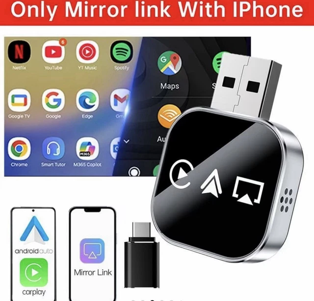 WIRELESS CARPLAY ANDROID Auto Mirror Link Adapter BT5.0 USB Plug & Play ...