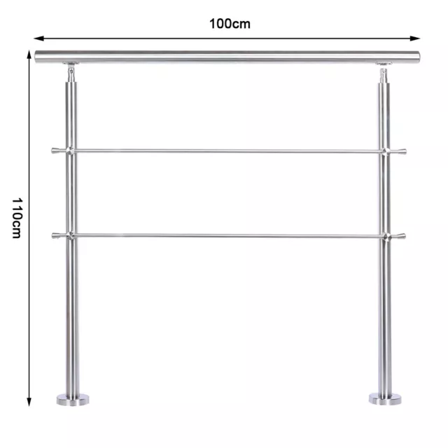 Stainless Steel Balustrade Stair Handrail 2 Cross Bar Outdoor Indoor Hand Rail