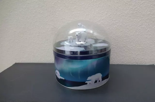 Rotating Musical Snow Globe Biscuit Tin Polar Bears Christmas Sainsbury’ (Empty)