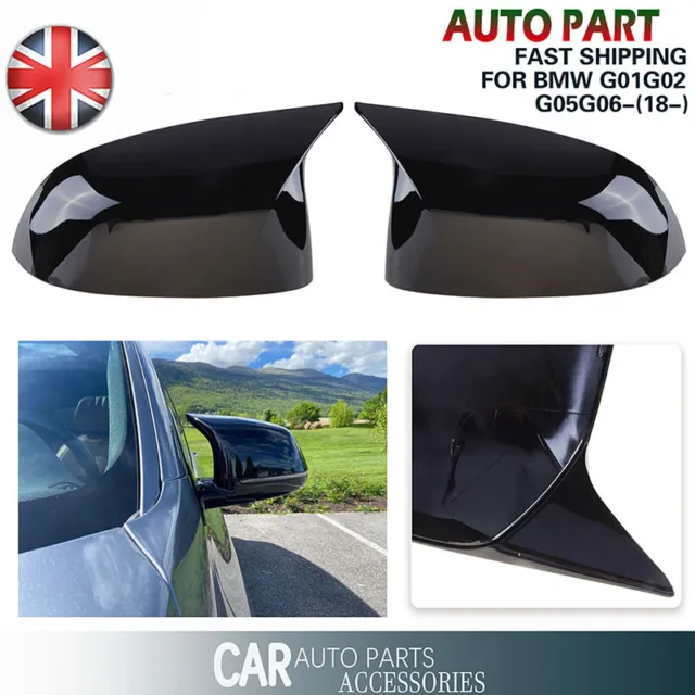 Pair Gloss Black Side Wing Mirror Cover Caps For BMW X3 X4 X5 X6 G01 G02 G05 G06