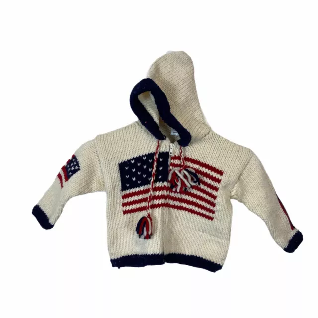 American Flag Cardigan Sweater Unisex Kids Off White Size Small Zip Up Vintage