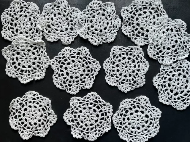 Job Lot Bundle 12 Vintage Miniature Crochet  Lace Doilies 100% Cotton White 3.5"