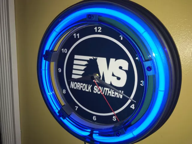 Norfolk Southern Railroad Train Station ManCave Neon Wall Clock Advertising Sign