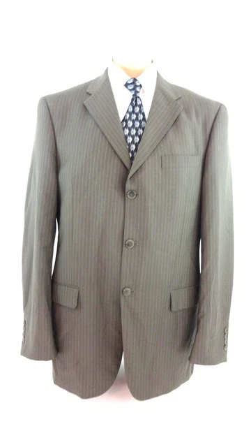 Claiborne da Uomo Marrone Gessato Lana Abito Giacca Sport Cappotto Taglia 42 L