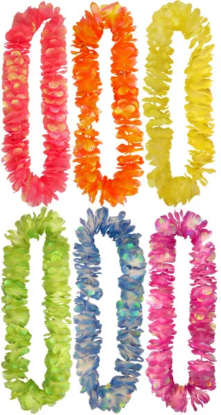 1 collier fleur Lei jaune hawaïen guirlande poule fête Lei's Luau Hula Leis