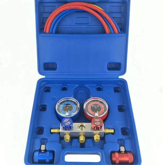 AC MANIFOLD GAUGE Set R1234YF 3 Way HVAC Air Conditioning Diagnostic