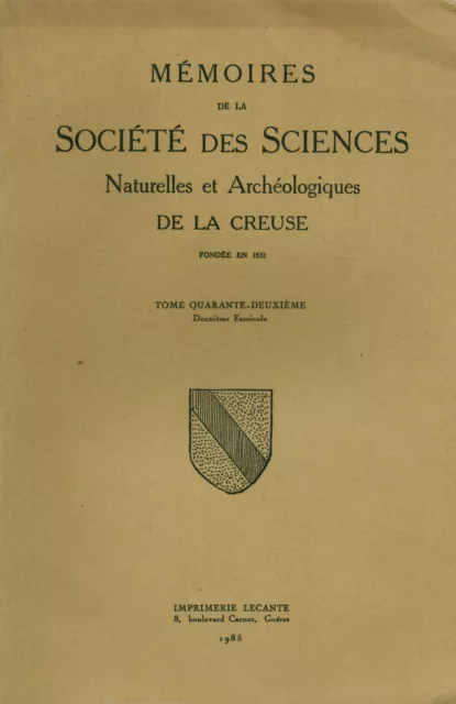 Livre ancien mémoires de la société des sciences de la Creuse 1985