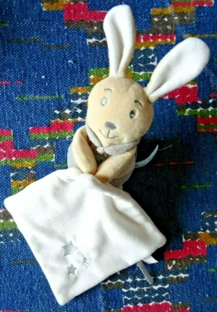 Hp/ Doudou Mouchoir Baby Nat Lapin Perlim Blanc Beige Gris Etoile  Exc Etat