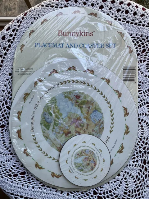 60th  Anniversary Bunnykins Placemat And Coaster Set