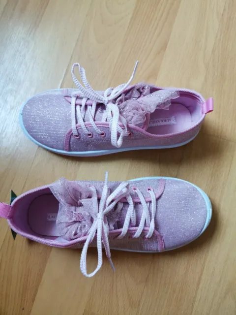 Laura Ashley Girls bow Trainers shoes pink glitters size uk2 new