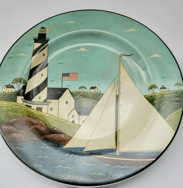 Sakura Warren Kimble Coastal Breeze 4 Salad Dessert Plate Lighthouse Sailboat