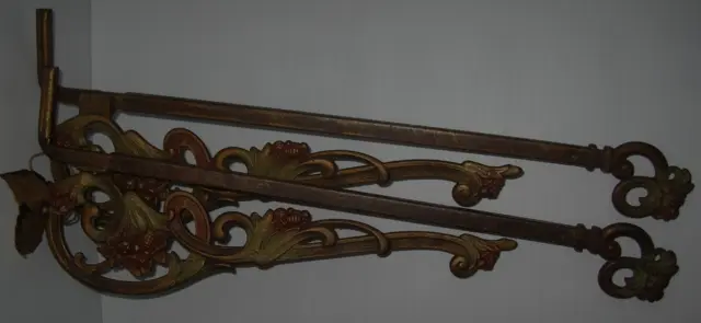 2 Vintage Curtain rods, Drapery Swing Arm Ornate Cast Iron, Victorian NOS