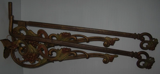 2 Vintage Curtain rods, Drapery Swing Arm Ornate Cast Iron, Victorian NOS