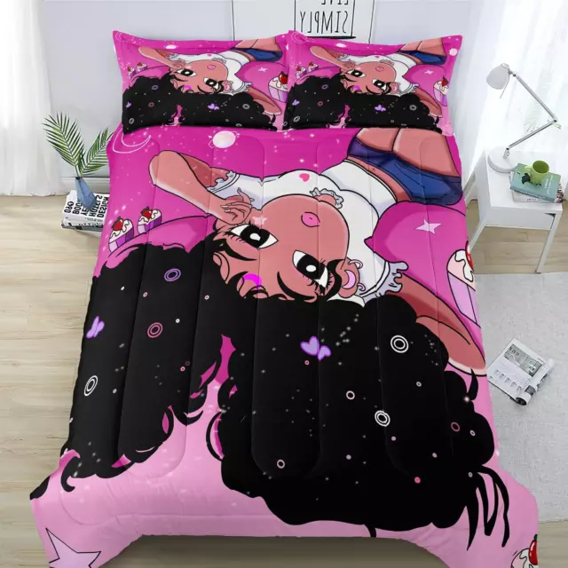 African American Black Girl Comforter Set, Twin Size Bedding Set for Girls, Pink