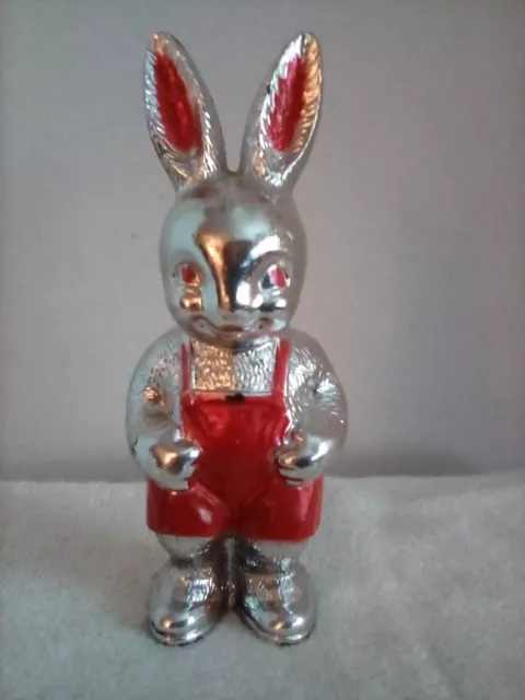 Vintage Easter Irwin Hard Plastic Red & Silver Bunny Rattle 6" tall