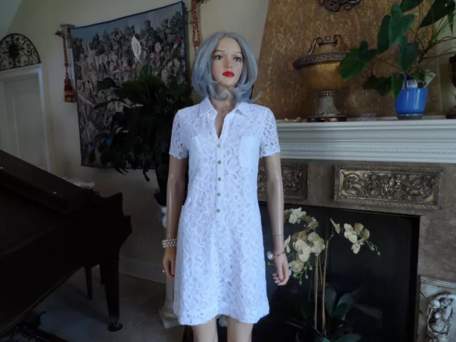 Lilly Pulitzer White Battenburg Lace Front Button Sheath Dress Size 2