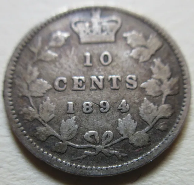 1894 Canada Silver Ten Cents Coin BETTER GRADE Dime (RJ725)