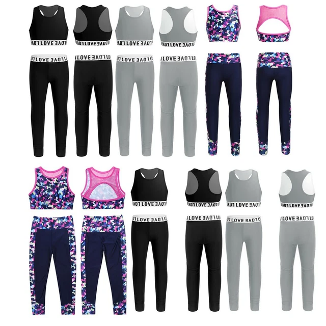 Kids Girls Dance Crop Top Athletic Legging Outfits Gymnastics