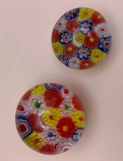 2 Small Glass Paperweights Millefiore design