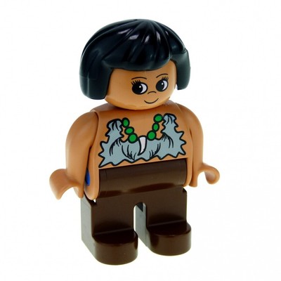 Duplo 1x Lego Duplo Figurine Man Policier Pantalon Gris Veste Noir Marque Cheveux 