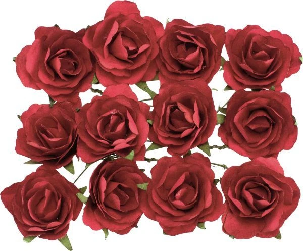 Glorex Röschen rot mit Draht 30 mm 12 Stück