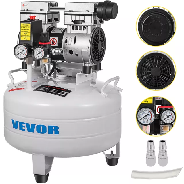 VEVOR Compressore Aria Senza Olio Ultra Silenzioso 850W 48dB da 6,6 Galloni