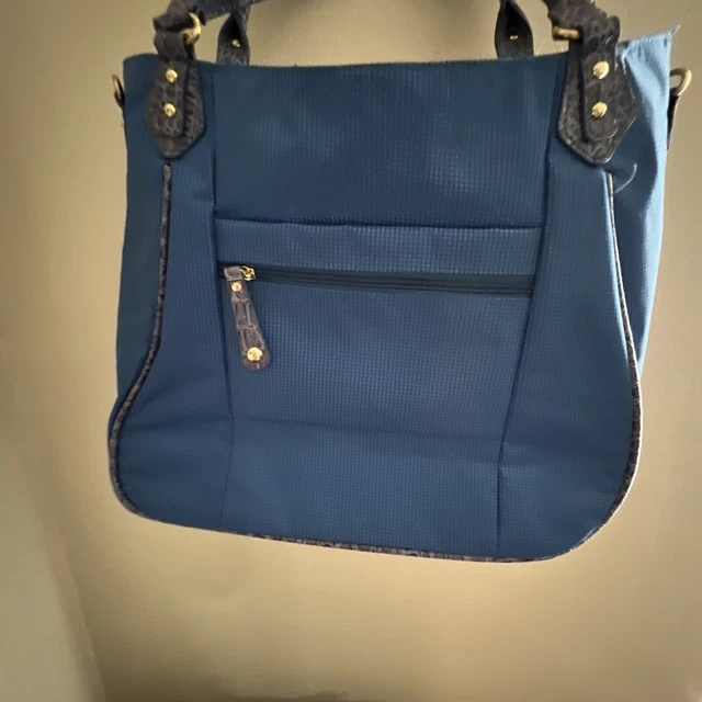 Samantha Brown Croc Embossed Accents Tote Travel Bag Purse Carry On  Blue 3
