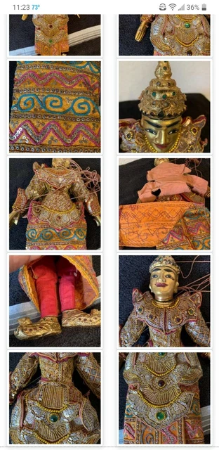 Burmese Asian Wooden Puppet Marionette Hand Painted Rare Elegant Finely Dressed 10
