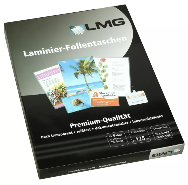 LMG LMGBA-125 Laminating Pouches Badge, 67 x 99 mm, 2 x 125 mic, Pack of 100