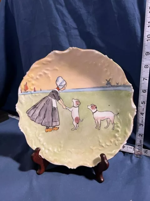 Jack Russell Terrier Antique Limoges Little Dutch Girl Charger Plate