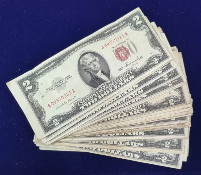 1953 & 1963 A B C Two Dollar Bill $2 United States Note RED SEAL Cir from LOT