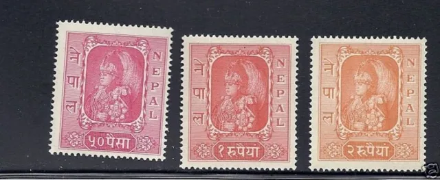 Népal 1954 Bikram Hi-Values (3) VF MNH